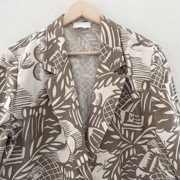 Esprit Linen Blazer Jacket Vintage Italy Fisherman Tropical Safari Green M - Picture 5 of 12